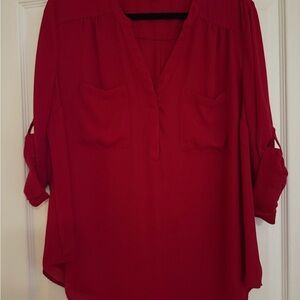 Torrid Harper Red Cuffed Sleeve Relaxed Blouse